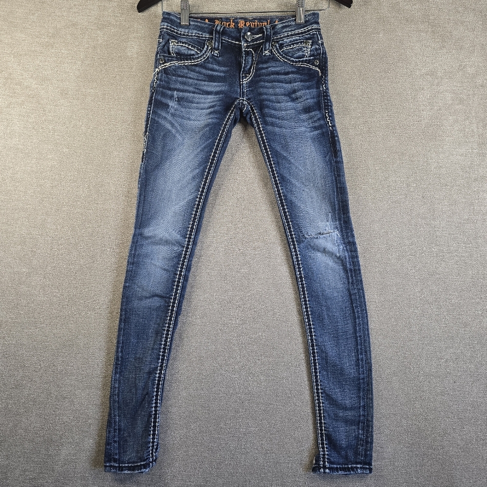 ROCK REVIVAL Girl Sz 23 Jeans Skinny Distress Charlotte Embellished (24x30) (F28